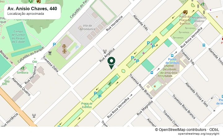 Mapa da região da Av. Anísio Chaves, em Santarém, com marcador de localização aproximada do The Jungle Sushi.